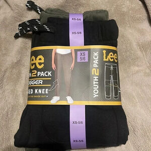 #6 Lee Youth 2-pack Jogger Black & Green X-Small 5/6 Rugged Knee Sweatpants